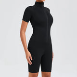 Toloer Belly Design Short Sleeve Zip Yoga Suit Women's Dance Sports Fitness Suit 50210-Outfit
