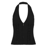 With The Same Strap To The Waist Hanging Neck Deep V-Neck Vest Sexy Hottie Thin Short Repair
