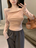 Sexy T Shirts Women Long Sleeve Halter Bandage Backless Slash Neck Off Shoulder Solid Slim Crop Tops Female Casual Tshirt-Outfit