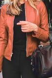 Fit Faux Leather Jacket Women Classic Moto Biker PU Leater Jacket Spring Autumn Basic Zipper Coat