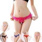 Lady Lace Ripped T-Pants Pearl Massage Lace T-Pants Sex Open T-Pants Transparent T-Pants