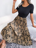 Wind Shooting Spring And Summer Leisure Leaves High Waist Hundred Folds Medium Long Dress Women's