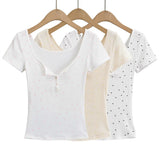Trendy Women's Dress Is Sweet And Pure To Make Waves, Slim Short-Sleeved T-Shirt, Short-Style Navel Top + Small Suspenders Inside.-Outfit