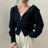 Double-headed Zipper Solid Color Hooded Cardigan-Outfit