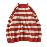 Striped Sweater Autumn Casual O-neck Oversized Knitted Sweater Vintage Winter Warm Loose Unisex Female Pullover