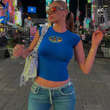 Slim Chest D Embroidered Solid Color Short Navel Blouse Ins Minority Street Hot Girls Hundred T-Shirts-Outfit