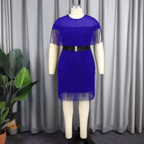 Fashion Round Collar Susleeve With Belt Dress Elegant Commute High Waist Slim Women's