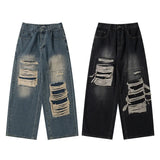 Retro Distressed Patch Ripped Design Niche Ripped Jeans-Outfit