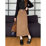 New Autumn And Winter Port Style Retro Skirt Thicker Wicked Skirt Long Bag Hip Skirt Open