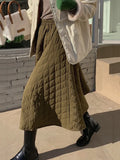 2022 Autumn Winter Women Thicken Cotton Skirts Female Fashoin Plaid Ankle-Length Quilted Skirts Swing Skirt