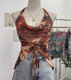 Shooting Holiday Wind Hanging Neck Collar Collar Tidling Strap Sling Vest Tie Mesh Yarn Short Sleeveless Top