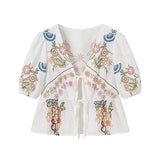 2024 Summer New Women's Street Fashion V-Neck Print With Short-Sleeved Shirt W091 1859-Outfit