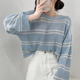 Vintage Striped Oversized Knitted Tee-Outfit