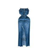 Port Style Vintage Denim Dress Design With A Long Sling Dress In The