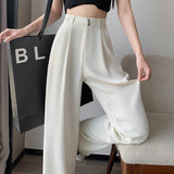 Narrow Version Wide Leg Pants Female Summer Ice Silk Pants Small Thin Hanging Feeling Straight Tube Casual Show Thin Contracted Floor Pants-Outfit