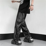 Leather Trousers For Men In Spring And Autumn Harajuku Harajuku Style Loose And Simple Trend Ins100 Mop Floor Wide Legs Long Trousers-Outfit