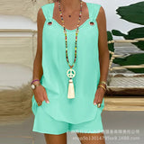 Women's New Solid Color Vertical Collar Sleeveless Casual Suit LZR14529K Series-Outfit