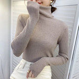 Women Pullover Turtleneck Sweater Autumn 2022 Long Sleeve Elastic Korean Simple Basic Jumper Pull Femme Solid Color Tops