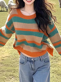 Toloer Retro Stripes Loose Lazy Sweater Knitted Women's 2025 New Winter Korean Wear Top