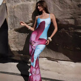 Toloer Women's Summer 2024 New Sexy Slip Print Bag Hip Slit Dress Women's Beach Dress-Outfit
