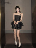 Industry Diamond Bow Spicy Girls Strap Tank Top Women Spring High Waist Wide Leg Short Black Two Piece Set Women Outfits-Outfit