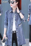 Denim Coats Women Long Sleeve Casual Fashion Turn Down Collar All-match Vintage Chic Jackets Coat Clothing