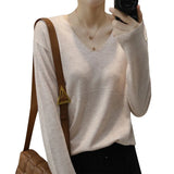 Toloer Style Autumn Winter Woolen Sweater Female V Gets Short Money Inside Build Head Sweater Slim Bottom Sweater-Outfit