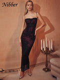 Lace Floral Print Strap Maxi Dress Wrapped Chest Women Elegant Sexy Backless Slim Ladies Midnight Clubwear Clothing-Outfit