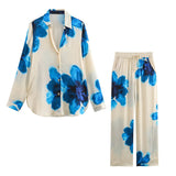 Casual Fashion Set Vertical Trousers Women's Autumn Big Flower Print