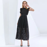 Elegant Patchwork Ruffle Lace Dress For Women Sleeveless High Waist Oversized Dresses Female 2022 Womens