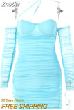 Mesh Strapless Women Dress Fashion Off-shoulder Zipper Backless Bodycon Dresses Sexy Night Club Party Mini
