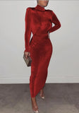 Winter Elegant High Neck Long Sleeve Long Maxi