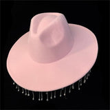 Rhinestones Tassels Cowboy Hat Party E-girls Casual Outwear Feather Patchwork Caps Vintage Elegant Hats Clubwear 2023-Outfit