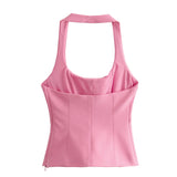 New Spring Style Hanging Collar Solid Color Slim Small Sling Blouse 4661007-Outfit