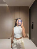 New Simple Temperament Slim Flower Bone Sleeveless Round Collar Women's Small Vest-Outfit