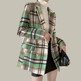 PUWD Vintage Woman Plaid Woolen Blazer Coat 2020 Fashion Ladies Autumn Double Breasted Soft Jacket Female Chic Warm