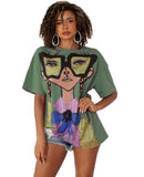 Half-sleeved Loose Hot Diamond Printed Dress