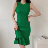 Knitted Summer Thin Dress Long New Slimless Temperament Bottom Vest