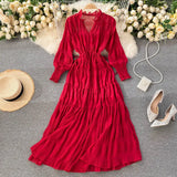Holiday Dress Spring Dress 2023 New Goddess Temperament V-Collar Rope-Drawn Waist Dress-Outfit