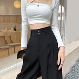 Toloer Wide Leg Pants Female Autumn High Waist Hanging Feeling Straight Tube Small Loose Casual Mop Floor Suit Pants Summer Thin Money-Outfit