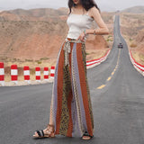 Spring / Summer 2023 Travel Holiday Wear With Ethnic High-Waist Print Wide-Leg Pants Slit Bohemian Pants-Outfit