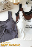 Women Slim Running Short Tank Tops Square Neck Tops Lce Silk Sports Fashion Letter Printing Tank Tops With Bra