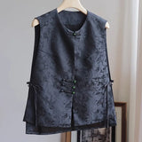 Chinese Style Vest Women's 2023 Summer New Round Collar Sleeveless Retro Style Jacquard Horse Clip With Black Coat-Outfit