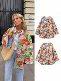 Cotton Clothes In Autumn And Winter 2025 New Cotton Collar Printing Horn Sleeve Cotton Suit Splicing Bump Color Cotton Jacket Women's