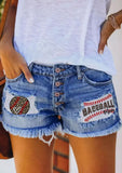 Spring And Summer Leisure Hole Printing Espresso Denim Straight Shorts