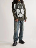Y2K Autumn And Winter New Design Cartoon Dog Head Puppy Graffiti Print Hooded Sweater Trendy Oversized Printed