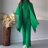 2025 New Solid Color Retro Base Knitted Bat Shirt Shawl Three Sets Of