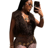 Women's Autumn And Winter Hair Hanging Neck Vest Deep V Collar Bare Back Rope Umbilly Blouse