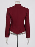 Toloer British Wind 2024 New Standing Collar Hollow Out Waist Irregular Short Texture Long Sleeve Suit Jacket Female-Outfit