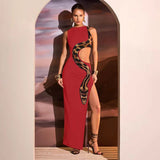 Toloer Women's Wear Summer 2024 New Sleeveless Sexy Slim Slit Dress Hollow-Out Dress Dress-Outfit